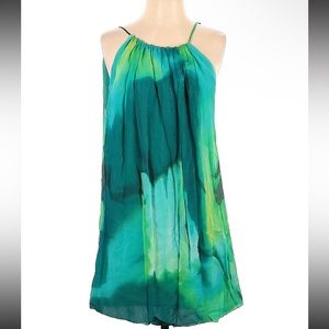 BCBGMAXAZRIA Women Green Casual Silk Top Dress Bubble Hem Size S